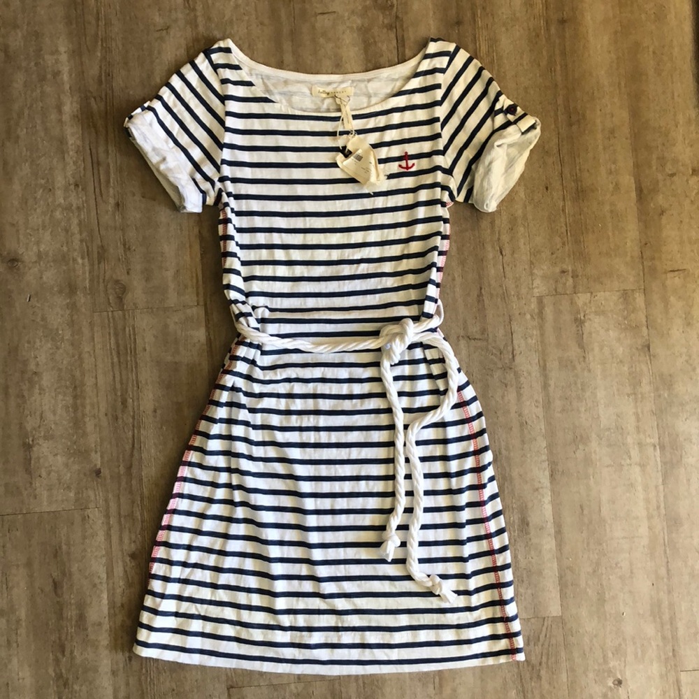 Summer blue and white striped dress